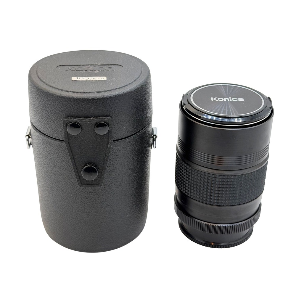 Konica Hexanon AR 135mm F3.5 Telephoto Prime Lens with Case and Caps Japan